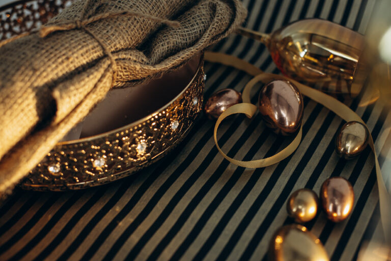 Golden easter eggs by the easter decorations